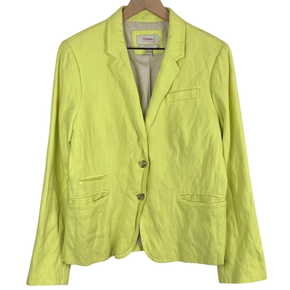 J.CREW Schoolboy Blazer Sz 12 Neon Lime Yellow Two Button Jacket 37852